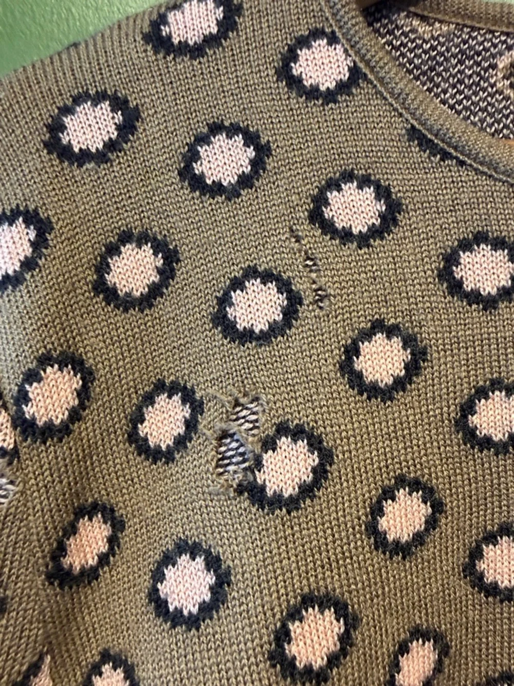 Vintage Valentino Brown and Pink Distressed Crewneck Sweater